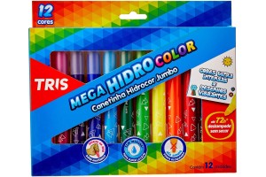 CANETINHA HIDROCOR MEGA COLOR JUMBO 12 CORES